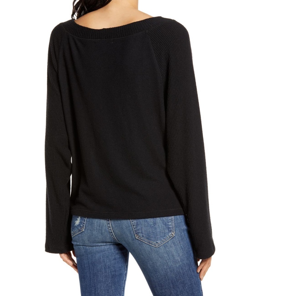 NWT Treasure & Bond Black Ribbed Knit Long Raglan Sleeve Top Small - Picture 2 of 12
